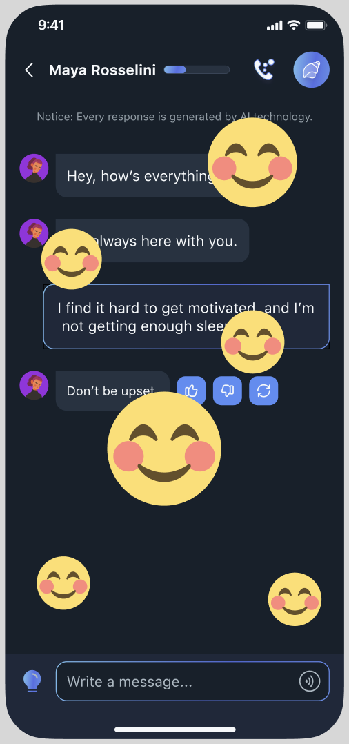 Conch AI conversation screen with expressive visual feedback